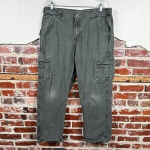 Carhartt Pants Size 36x29 Green Canvas Cargo Straight Leg Pockets Utility Work